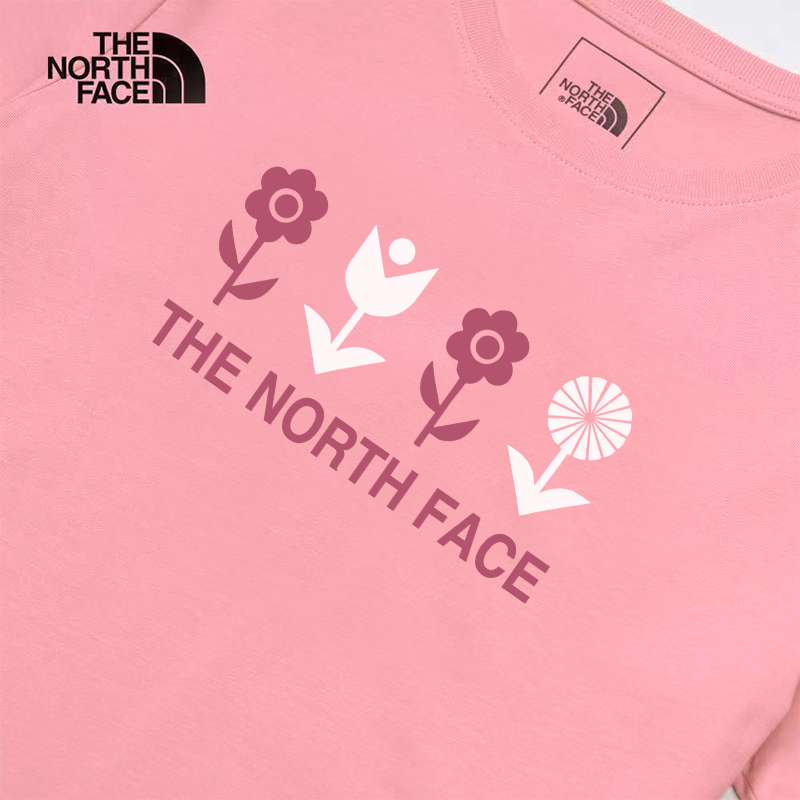 The North Face北臉女款粉紅色純棉趣味印花設計短袖T恤