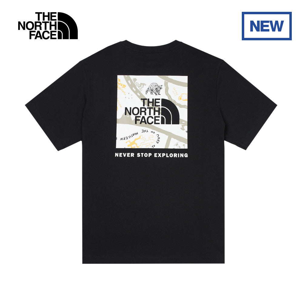 【NEW本周新品】【情侶推薦款❤️】The North Face北面男款黑色純棉浣熊地圖 印花 短T