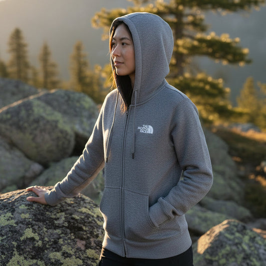 THE NORTH FACE 男女款  LOGO連帽外套 刷毛 棉質 灰色