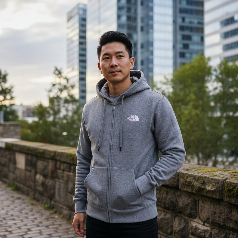 THE NORTH FACE 男女款  LOGO連帽外套 刷毛 棉質 灰色