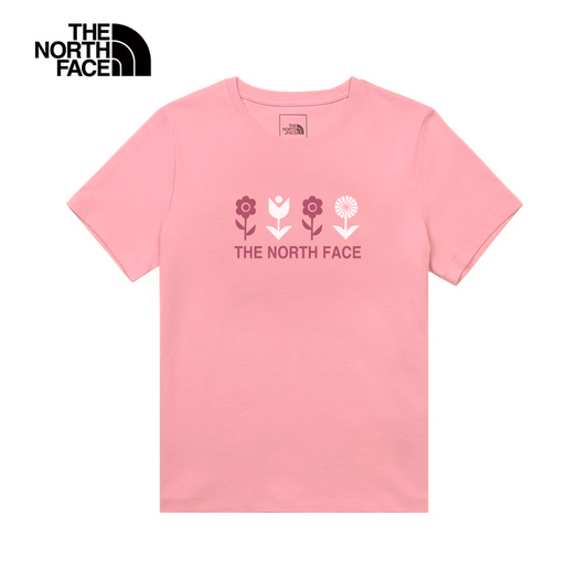 The North Face北臉女款粉紅色純棉趣味印花設計短袖T恤